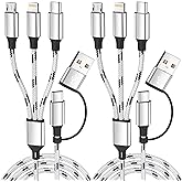 Travel Essentials Multi Charging Cable(2Pack, 5FT), 5 in 1 Charging Cables for Multiple Devices, Nylon Braided Universal Phone Charger Cord USB A/C to Type C/Micro USB/IP for iPhone16/15/14/Phone&Pad