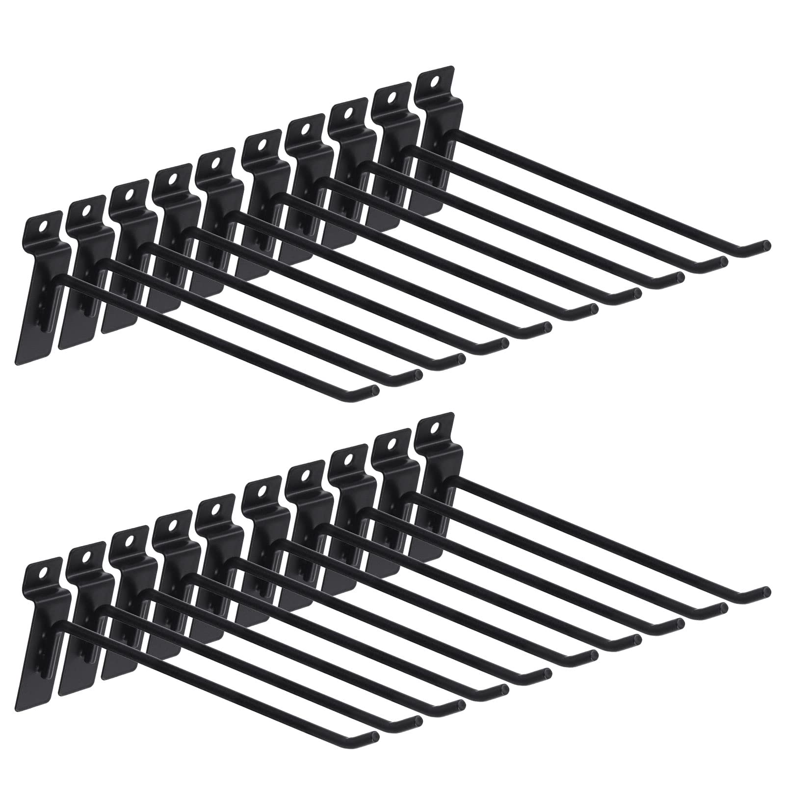 Keadic 20Pcs 8” Slatwall Hooks Set Heavy Duty Slat Wall Shelf Brackets Hanging Hook Pegboard Gridwall Panel Hook for Garage Shop Retail Display and Organization (Black)