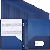 Patelai 48pcs Plastic Folders with Pockets Prongs, Navy Blue, Classic | 3 Prongs and 10 Pockets, Letter Size with Card Slot, Durable Report Covers for School and Office Organization