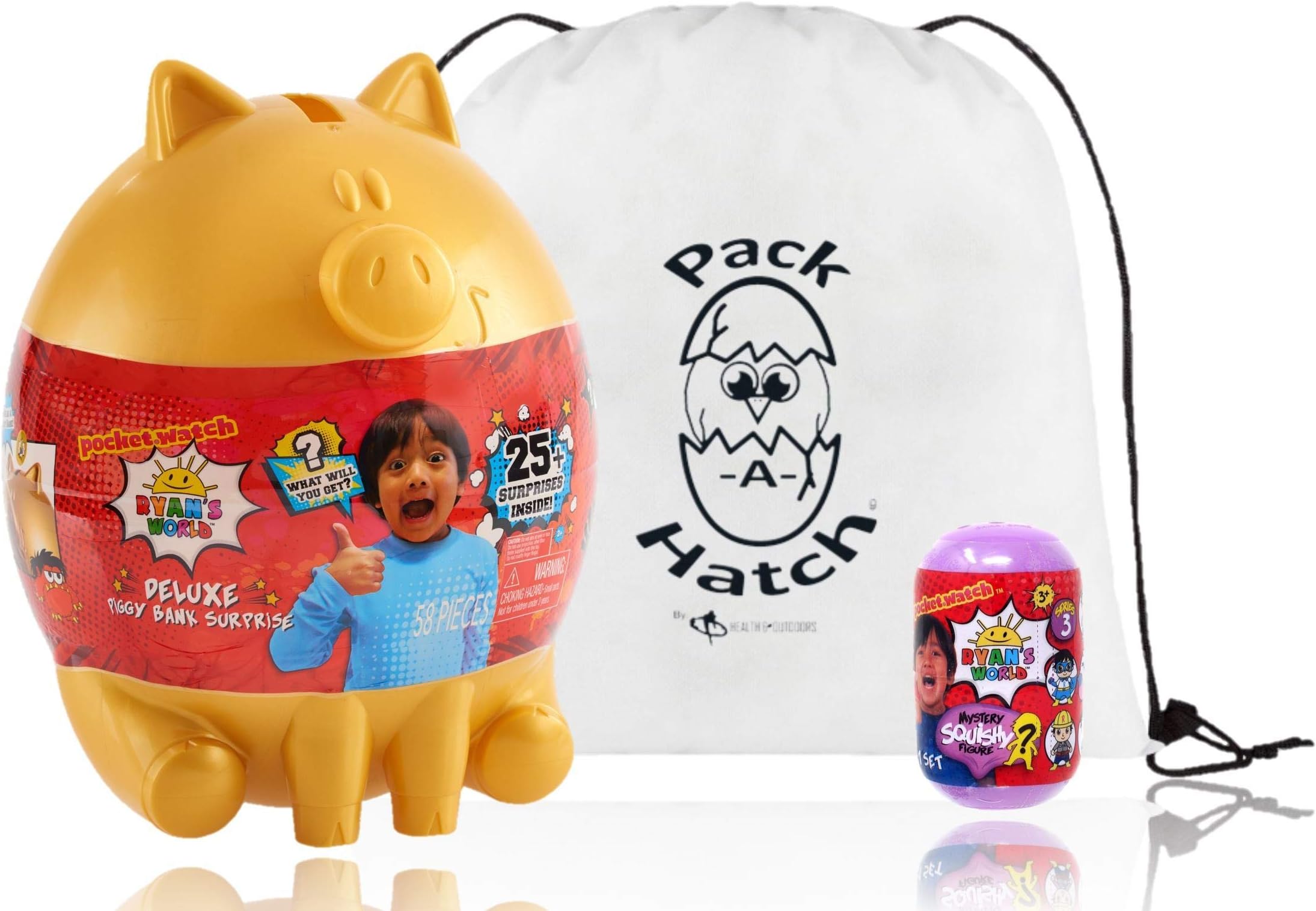 Ryans World Piggy Bank W/ Squishy Figure and Pack-A-Hatch Bonus
