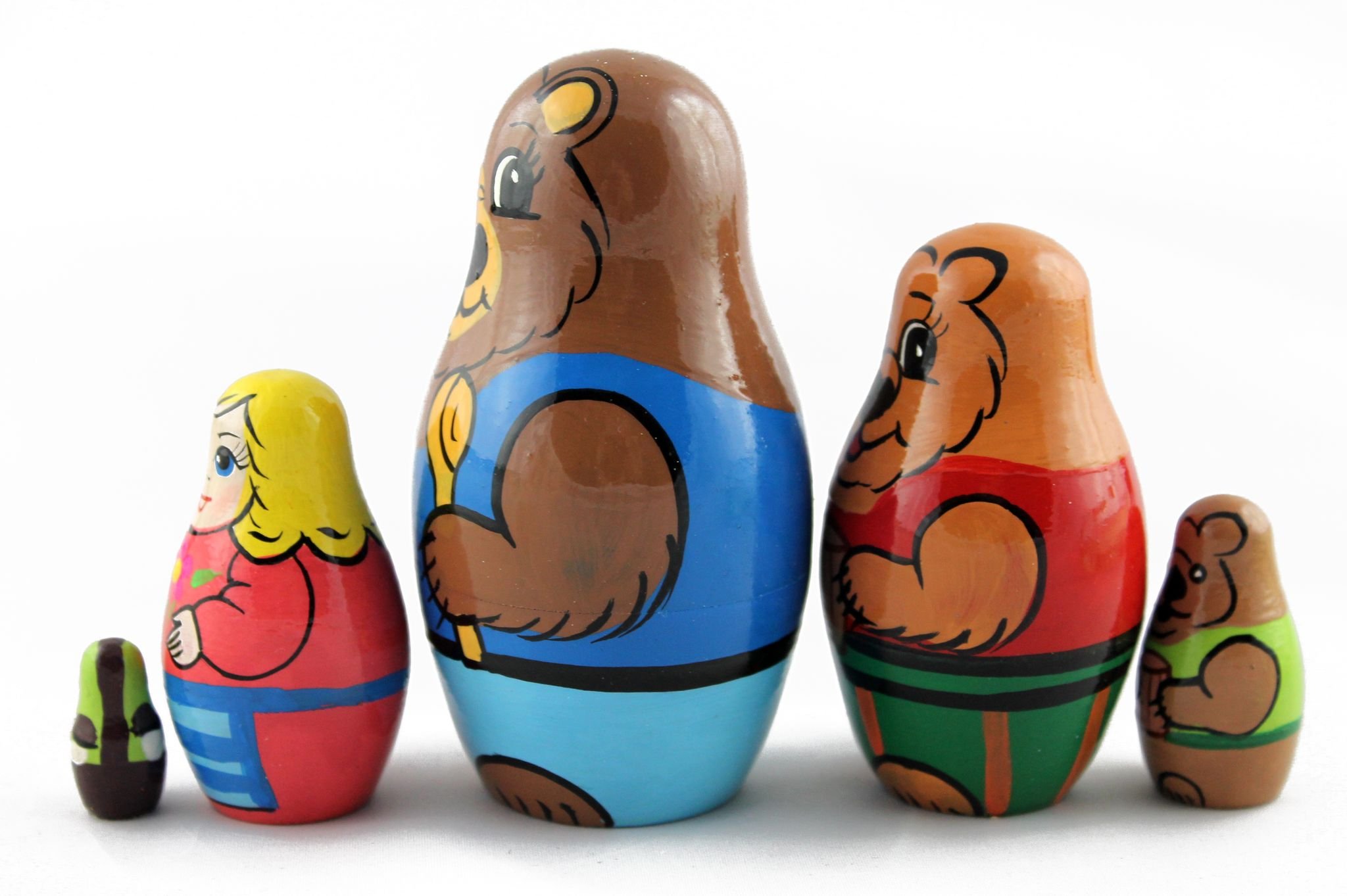 Matryoshka Matrioska Babuska Russian Nesting Wooden Doll Goldilocks and The Three Bears Matreshka Babooshka 5 Pc Stacking Hand Painting Matriosjka