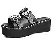 Gothniero women black platform sandals goth chunky wedge heel summer sandals girls gothic punk platform sandals for women metallic spider buckles slides size 5.5-11
