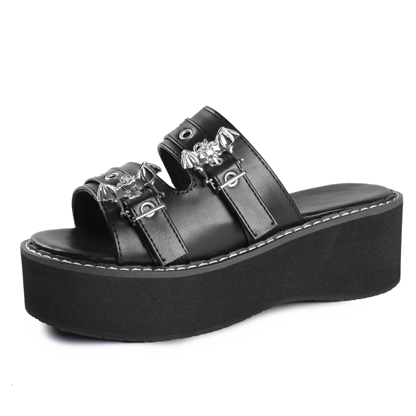 Gothniero women black platform sandals goth wedge