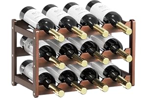 CAMOAT Wine Rack | 3-Tier Bamboo Wine Rack Organizer | Freestanding Floor & Countertop Wine Holder for 12 Bottles | Sturdy Wi