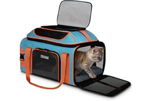 Petskd Top-Expandable Pet Carrier 19x13x9 Inches Southwest Allegiant Airlines Approved, Soft-Sided Carrier for Small Dog Under 12 lbs and Large Cat Under 15 lbs(Blue)
