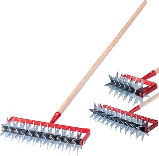 KADAX Sternfräse, Gartenfräse aus Metall, Krümler zum Lockern des Bodens, Kultivator für Garten, Rasen, Unkraut, Rollhacke, Bodenkrümler, Rollkultivator, Bodenlüfter (mit 12 Sternen, Holzstiel)