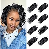 Pre-Twisted Passion Twist Crochet Hair 6 Inch for Black Women 8 Packs 1B | 112 Stands Short Passion Twists for Bohemian Braiding, Synthetic Hair Extensions, Lightweight, Easy Install