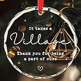 Thank You Gifts for Women It Takes a Village Appreciation Gift for Daycare Babysitter Coworker Teacher Employee Daycare Provider Goodbye Gifts Christmas Glass Round Ornament