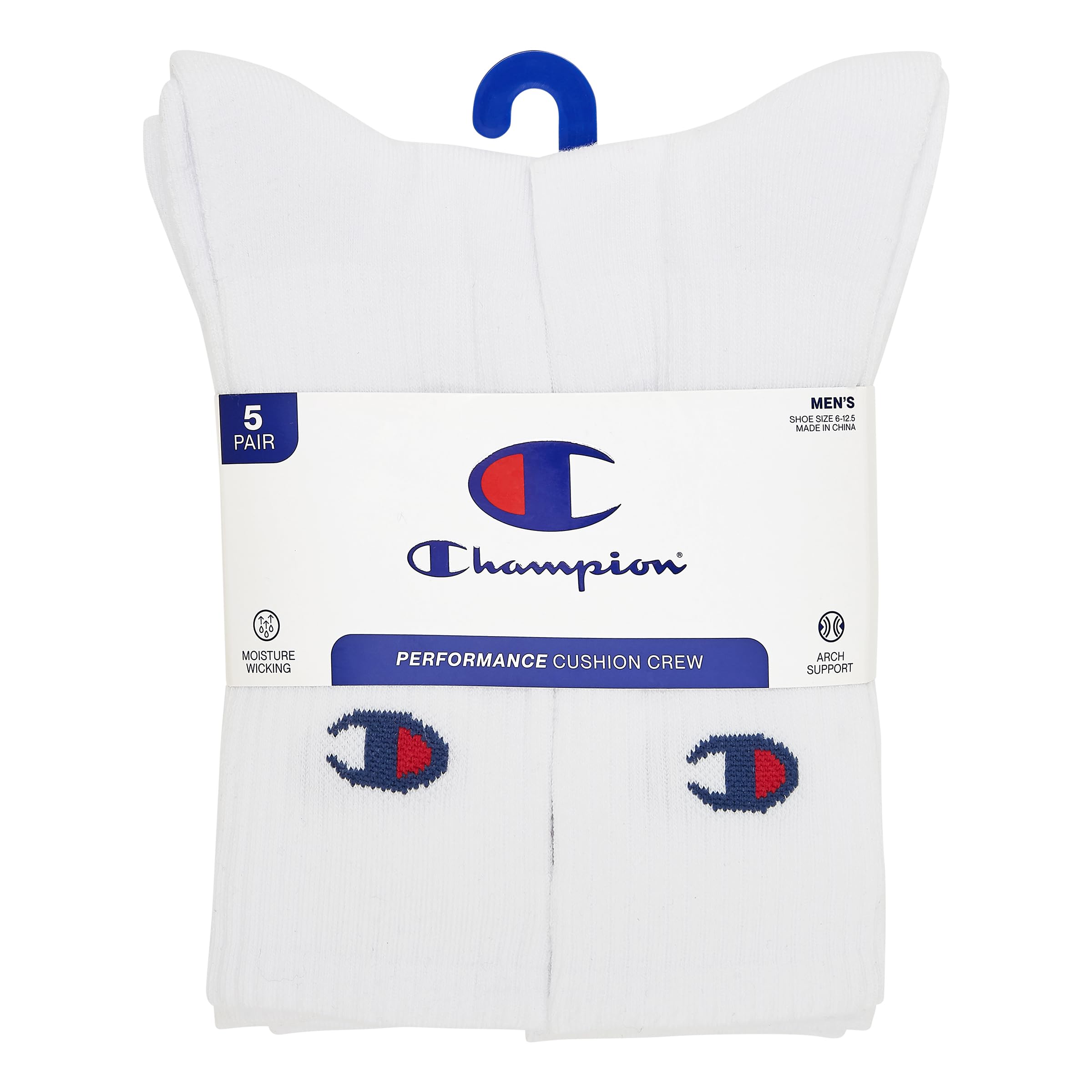 Champion Men's Moisture-wicking Athletic Crew Socks with Cushioning & Arch Support