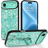 Jefonha Compatible with iPhone Air Case with Finger Hand Strap Kickstand, Cute Flowers Floral Phone Case for Girls Women Men, Full Camera Protection Shockproof Protective Cover, Green Flowers