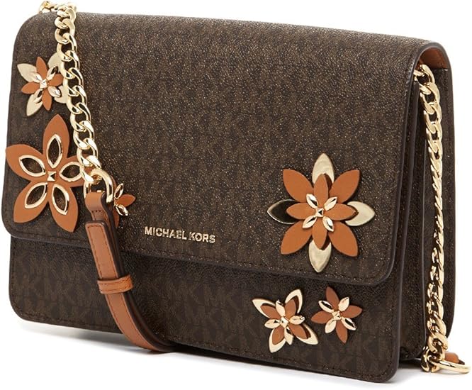 MICHAEL KORS FLOWERS DANIELA BROWN LARGE CROSSBODY BAG