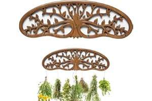 ZHIYUEJING Pine Wood herb drying rack hanging, Floral-Patterned Artistic Tree Design for Kitchen Witches, Space-Saving Herb and Flower Dryer, Homesteading Supplies and Gardener Gift Choice