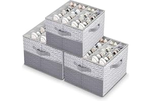 ALCOVA Shoe Organizer for Closet, 3 Pack Foldable Shoe Storage Box with Clear Cover, Stackable Shoe Storage Box, Fits up to 4