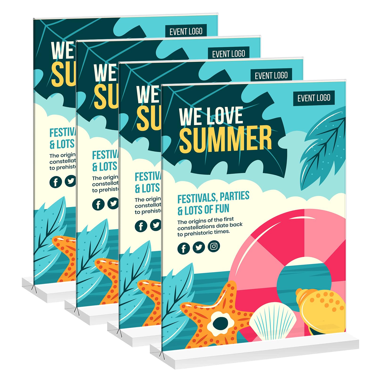 RAYNEAY A5 Acrylic Sign Holder, 4 Pack T-Shape A5 Perspex Display Stand, Clear A5 Table Menu Holders for Office Shop Restaurant School