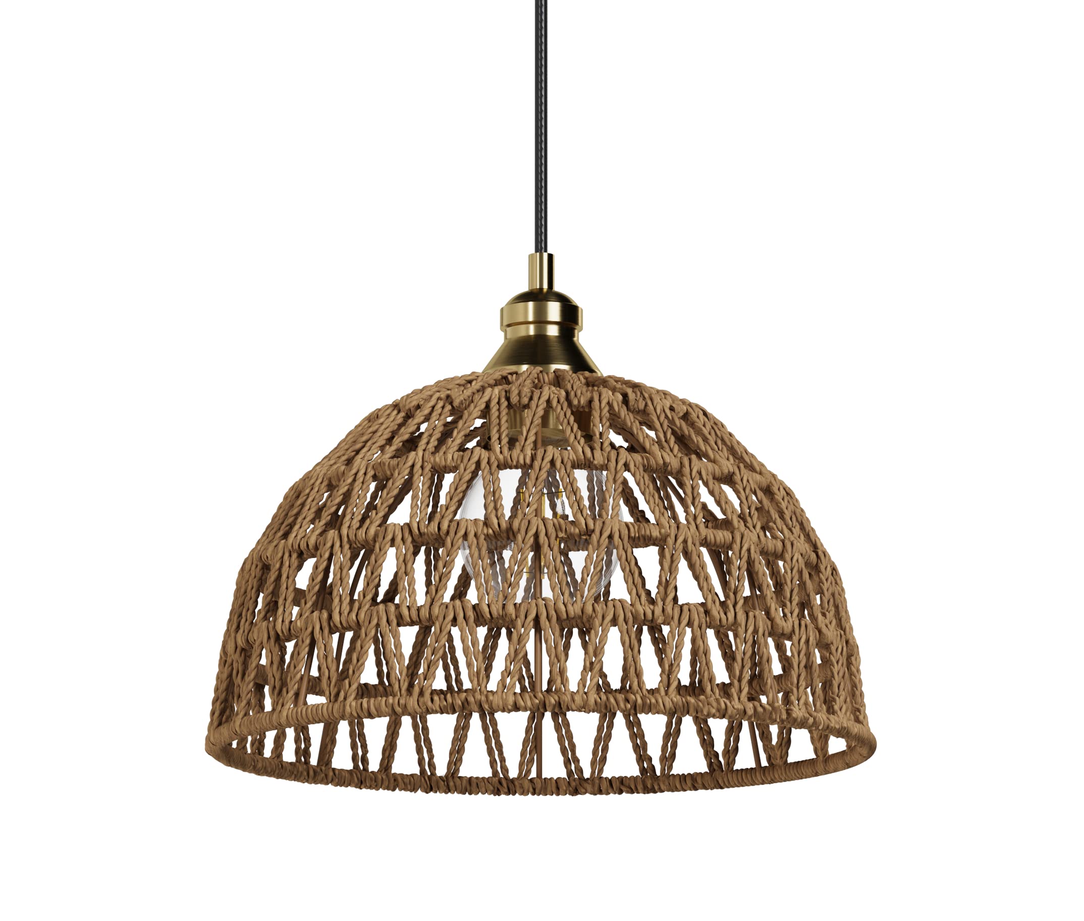 Photo 1 of Wicker Rattan Pendant Adjustable Hanging Light, Farmhouse Boho Modern, Natural Brown, 12", ETL Listed, 1-Light, Handwoven Shade matching Cord and Canopy, For Foyer Dining Room Kitchen Island Bedroom
