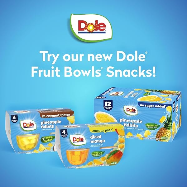 DOLE PINEAPPLE TIDBITS WITH NO SUGAR ADDED – DOLE FRUIT BOWLS SNACKS – 4 OZ FRUIT BOWLS – 12 PACK