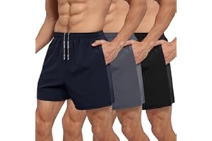 BOOJO 3 Pack Men's Gym Athletic Shorts - 5" Quick Dry Running Workout Shorts with Zipper Pockets for Casual Basketball