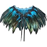 ZAKIA Women's Black Natural Feather Shawl Cape Gothic Feather Shrug Poncho Collar Halloween Cosplay Costume