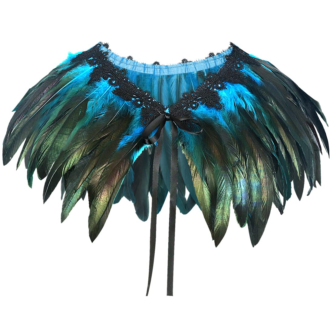 Photo 1 of **MINOR DAMAGE - USED**
ZAKIA Women's Natural Feather Shawl Cape Halloween Shrug Black Brown Poncho Collar (Blue)