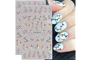 FBABFBUO Christmas Nail Art Stickers Christmas Light Nail Stickers 2PCS Colorful Neon Lamp Xmas Nail Design 5D Embossed Nail Decals Xmas String Light Self-Adhesive Manicure Sliders for DIY Nail Art Decorations