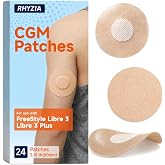 RHYZIA Freestyle Libre 3/Libre 3 Plus Sensor Covers, Non-Adhesive Center, Acrylic Pressure-Sensitive Adhesive, Breathable Waterproof Latex-Free, 24-Pack CGM Adhesive Patches, Low-Profile Fit (Nude)