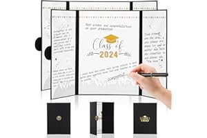 Sayglossy 2 Pcs Graduation Guest Book with 2 Pcs Pen Graduation Signature Board for Class of 2024 Graduation Gifts Party Supplies Grad Party Sign in Guest Book for College High School(Black, Grad)