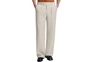 Susclude Mens Linen Casual Dress Pants Old Money Pleated Baggy Wide Leg Vintage Relaxed Fit Slacks Work Office Trousers