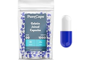 PureCaps USA - Empty Gelatin Capsules Size 00| 1,000 Joined Pills| Blue/White| Non-GMO Certified | SLS, Gluten, Preservative Free