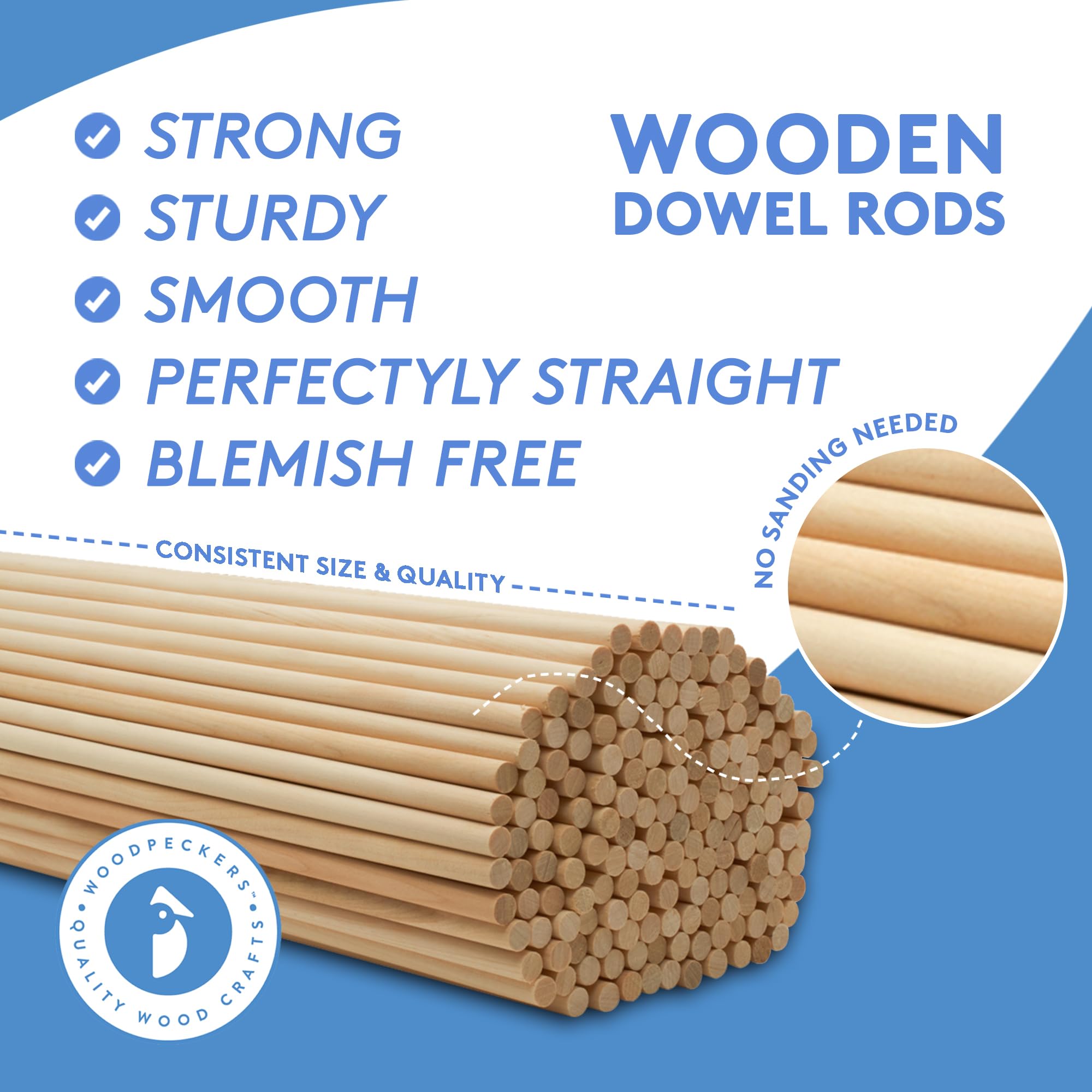 Wooden Dowel Rod, 3/8 Inch x 12 Inch Wood Dowels, Pack of 25 Wooden Dowels for Crafts, Unfinished Hardwood Wooden Dowels Rods, Strong Wood Rod Dowels for Crafting and DIYers
