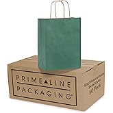 Prime Line Packaging Green Gift Bags, Small Paper Bags with Handles for Gifts, Holidays, Christmas, Party Favors, Shopping, Small Business, Bulk, 8x4x10, 50 Pack