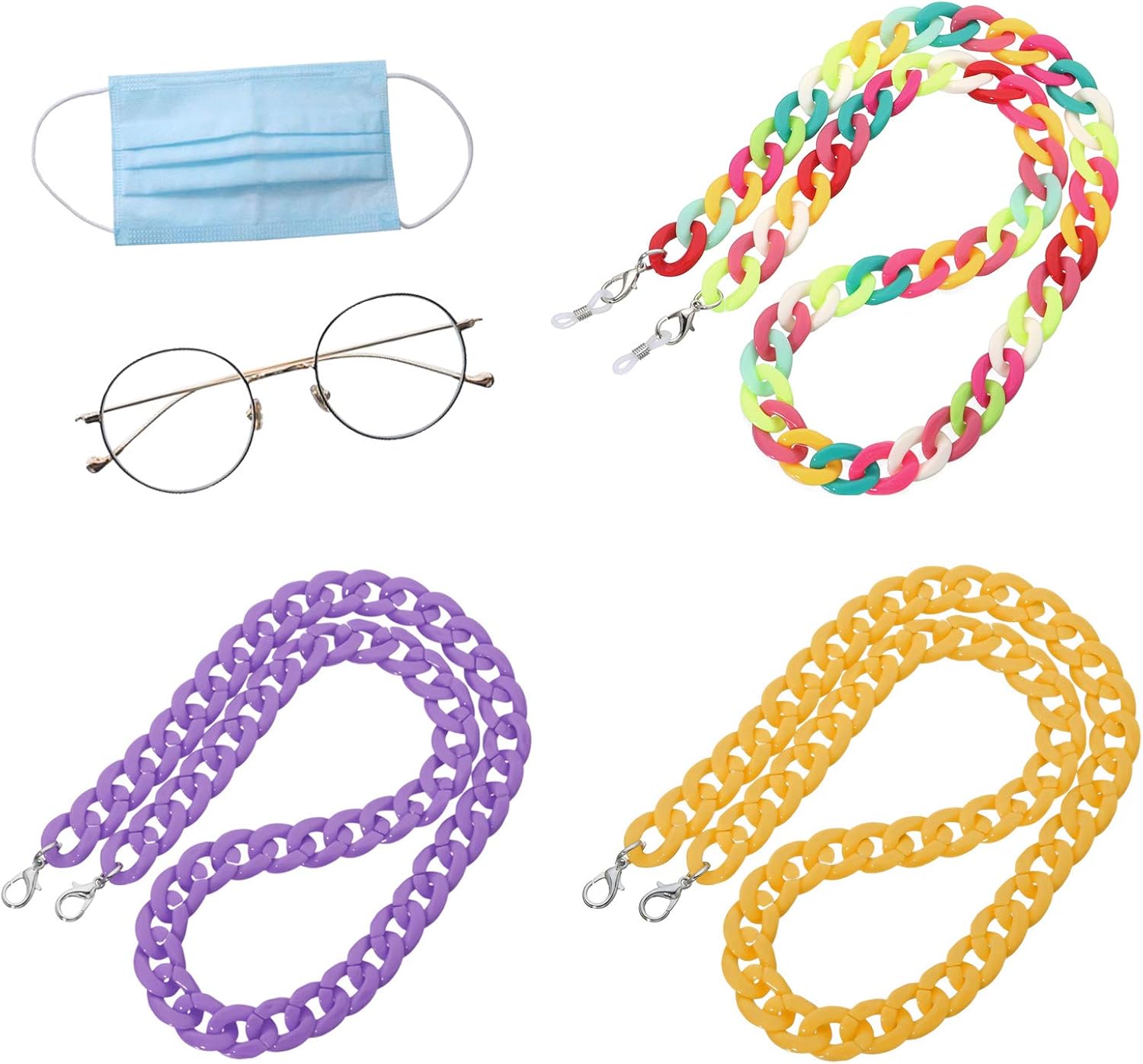 Biokia 3 Pcs Eyeglass Lanyard with Clips Acrylic Eyeglass Chains