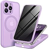 BERFY for iPhone 14 Pro Max Case, Compatible with MagSafe, Built-in Privacy Screen Protector and Camera Protection, Anti-Spy Full Body Shockproof Matte Phone Case for 14 Pro Max 6.7", Light Purple