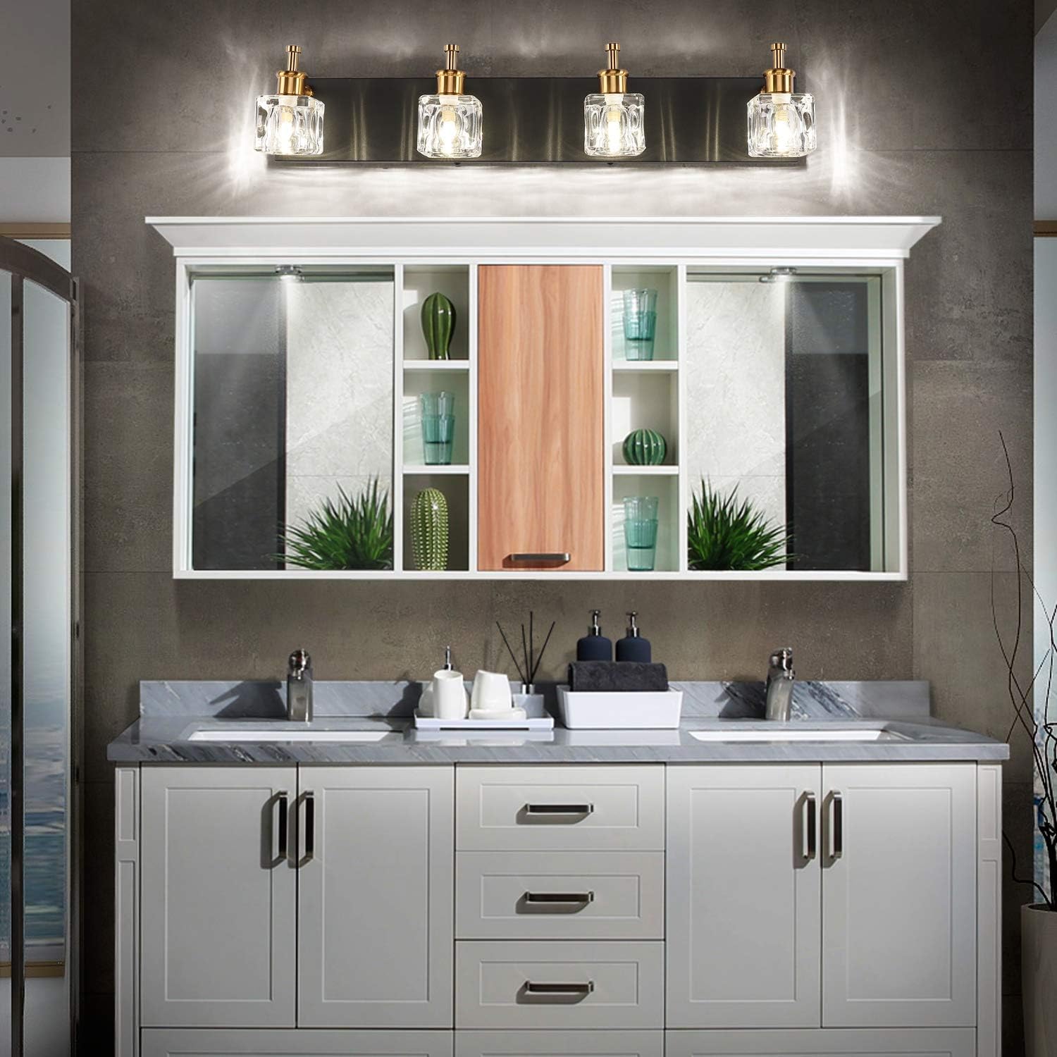 PRESDE Bathroom Vanity Light Fixtures Over Mirror Modern LED 4 Lights Black Wall Mirror Lighting - - 