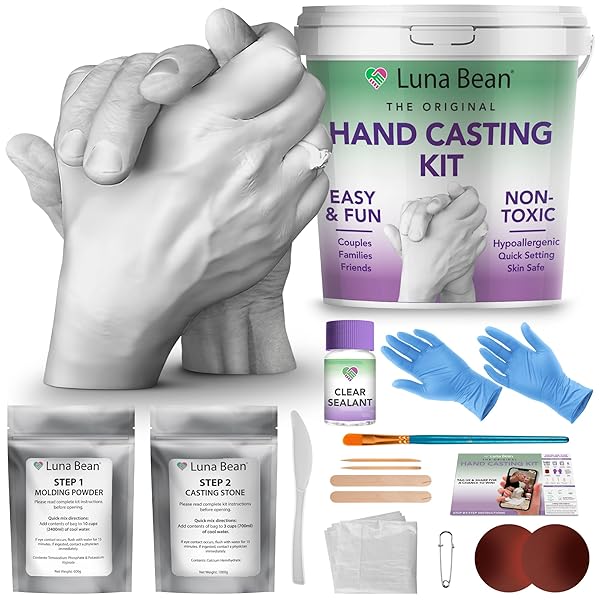 LUNA BEAN HAND CASTING KIT – THE ORIGINAL HAND MOLD KIT FOR COUPLES – GIFTS FOR DAD FATHERS DAY, BRIDAL SHOWER, WEDDING, ENGAGEMENT, GIFTS FOR HER ANNIVERSARY FOR MEN WIFE HUSBAND BOYFRIEND GIRLFRIEND