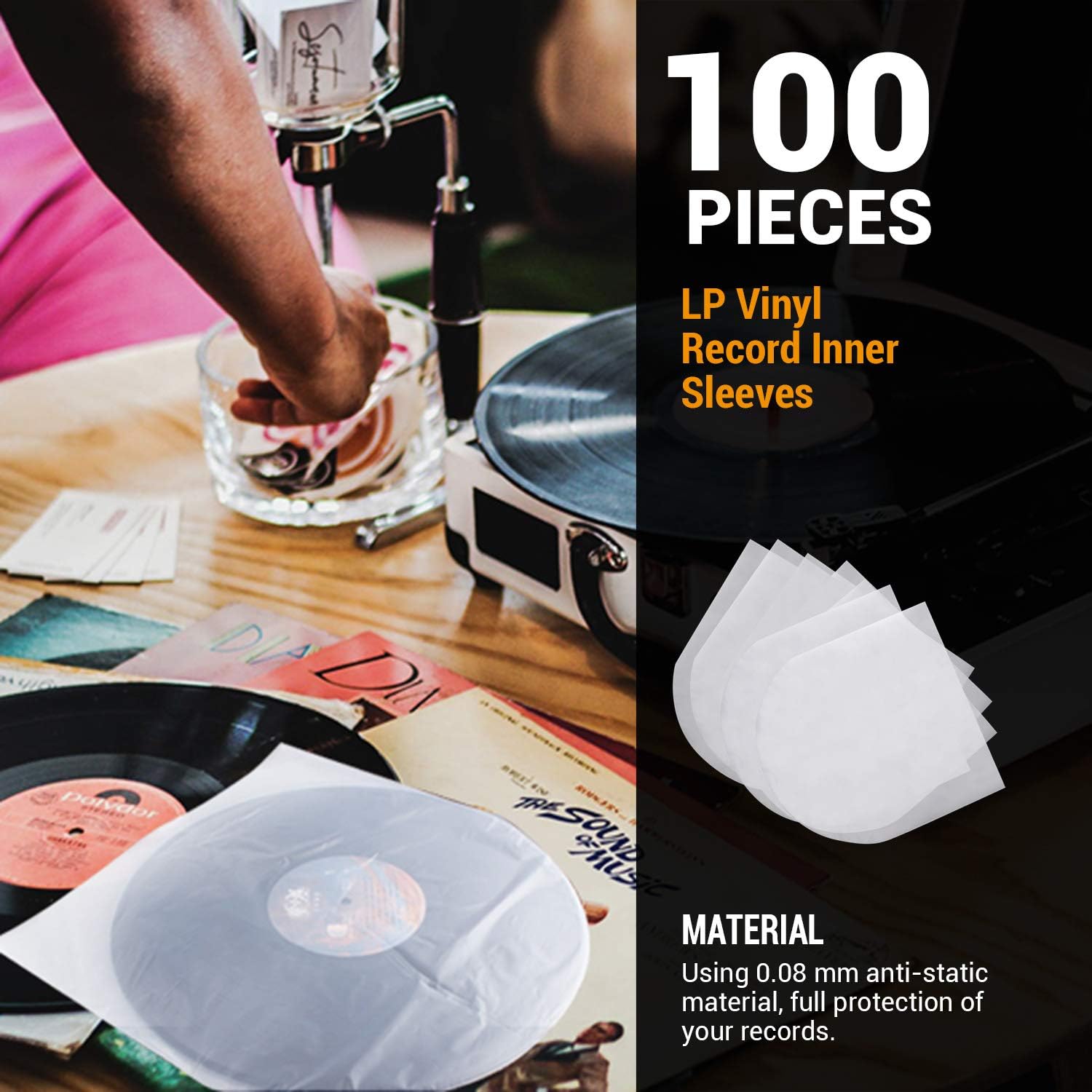 Facmogu 100 Pieces 7 Inch Round Bottom Vinyl Record Sleeves - Image 3