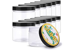 Opret 12 Pack 10oz Empty Slime Containers, Large Plastic Slime Jars with Lids and Labels Clear Storage Organizers for Slime Making, Food and Beauty Products, BPA Free