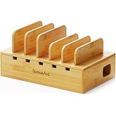 SpaceAid Bamboo Charging Station for Multiple Devices, Cell Phone Docking Stations for Multi Laptop, Tablets and iPads, Night