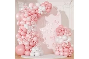 NUTTYBASH Coquette Birthday Decorations 145 Pcs Pink and White Balloon Garland Arch Kit Include Light Pink White Bow Balloons Different Size for Baby Shower Gender Reavel Wedding Party Decorations