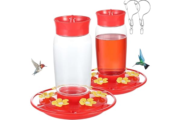 Zelpont Hummingbird Feeders 2 Pack 20oz, Ant Moat, Bee Proof, Leak Proof | 6 Feeding Ports, Wide Mouth, Easy Clean & Fill, Ha