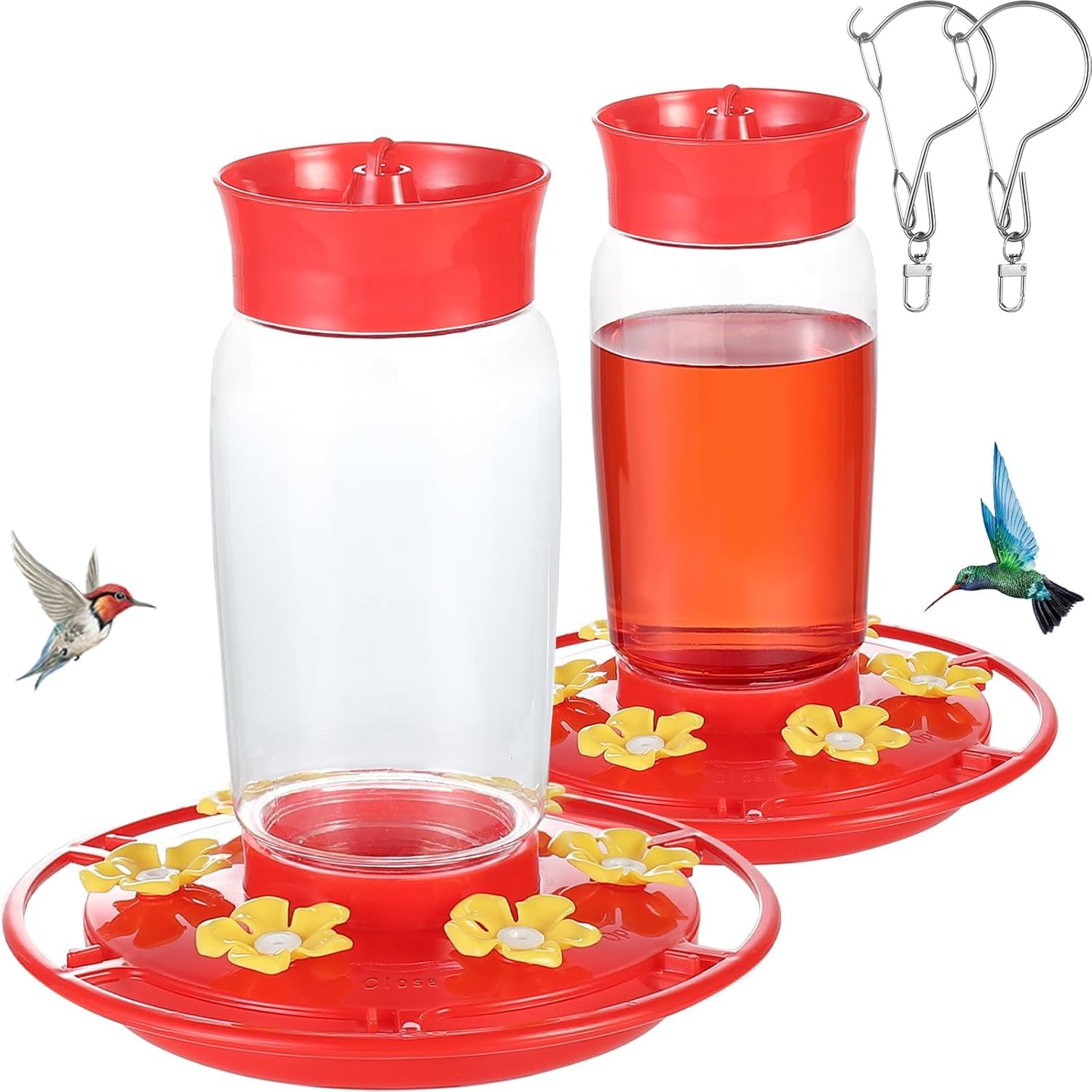 Photo 1 of 2 Pack Plastic Hummingbird Feeders, 20oz Wide Mouth Easy Clean, Ant Moat, Bee Proof and Leak-Proof, 6 Ports Easy Fill, Perfect for Outdoors, Trees, Decks
