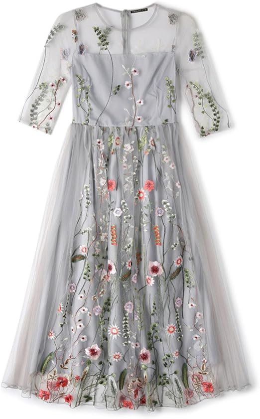 Amazon Tao Hui フラワー 刺繍 ワンピース ドレス シースルー ロング丈 フォーマル 二次会 お呼ばれ 結婚式 きれいめ Xl 服 ファッション小物 通販