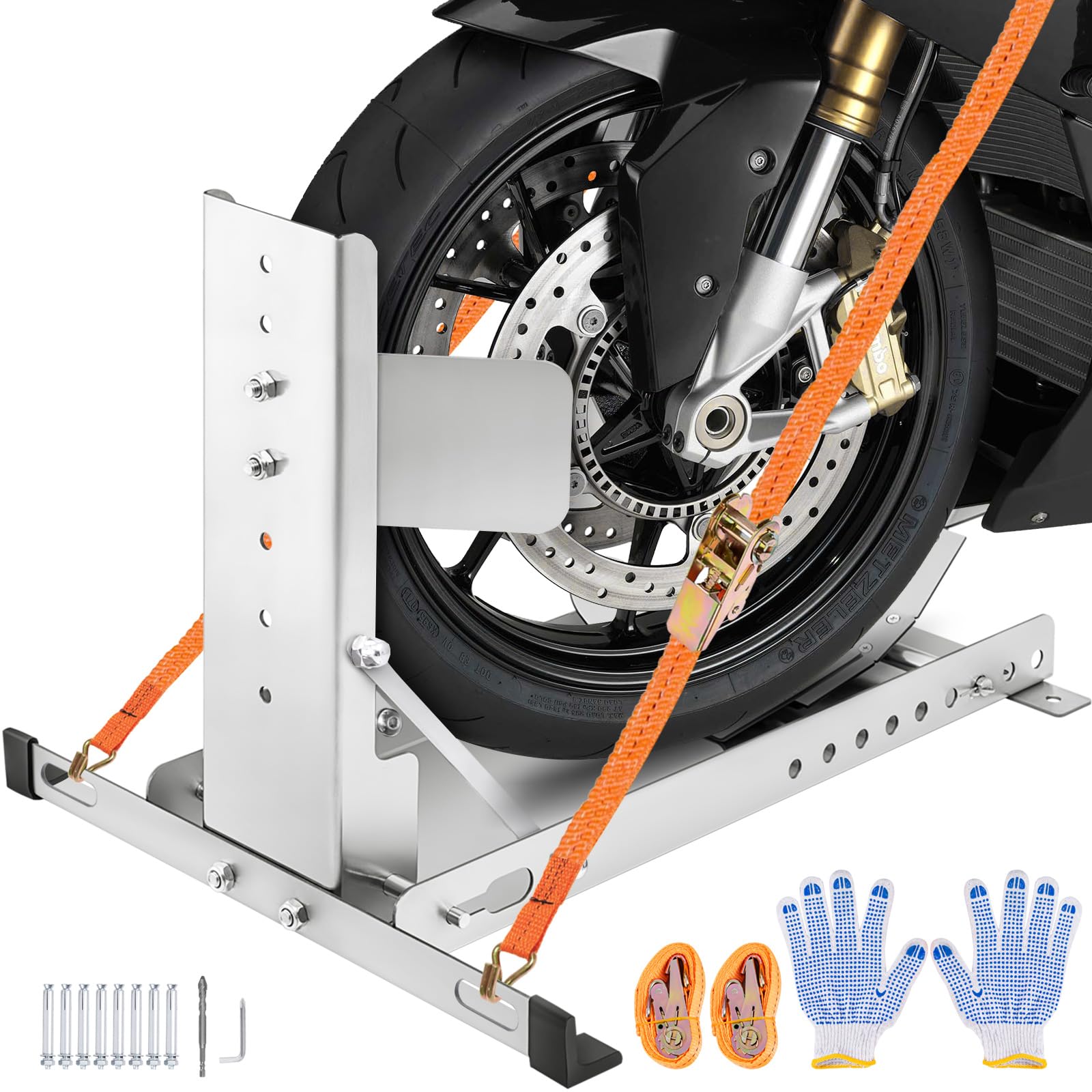 Photo 1 of ****It is used, it is missing a part and it is not known if it works 100%.****CIRONBOW Stainless Steel Motorcycle Wheel Chock Stand, Antirust Heavy Duty 3000lbs Load Capacity Universal Front Tire Stand Chocks for Motorcycle, Dirt Bikes/Trailer Wheel Silve