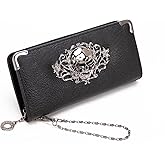 Ecohaso Skull Wallets for Women, Zip Around Goth Wallet Large Capacity Long Purse Credit Card Clutch Wristlet for Women (A-Black)