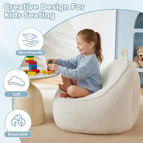 HUGHEAVEN BEAN BAG CHAIRS FOR KIDS, TODDLER BEAN BAG CHAIR, COMFY COZY READING CHAIR & STUFFED TODDLER FLOOR SOFA, SOFT BEANBAG CHAIRS FOR BOYS AND GIRLS, LAZY FLOOR SEAT FOR GAMING AND READING, BEIGE
