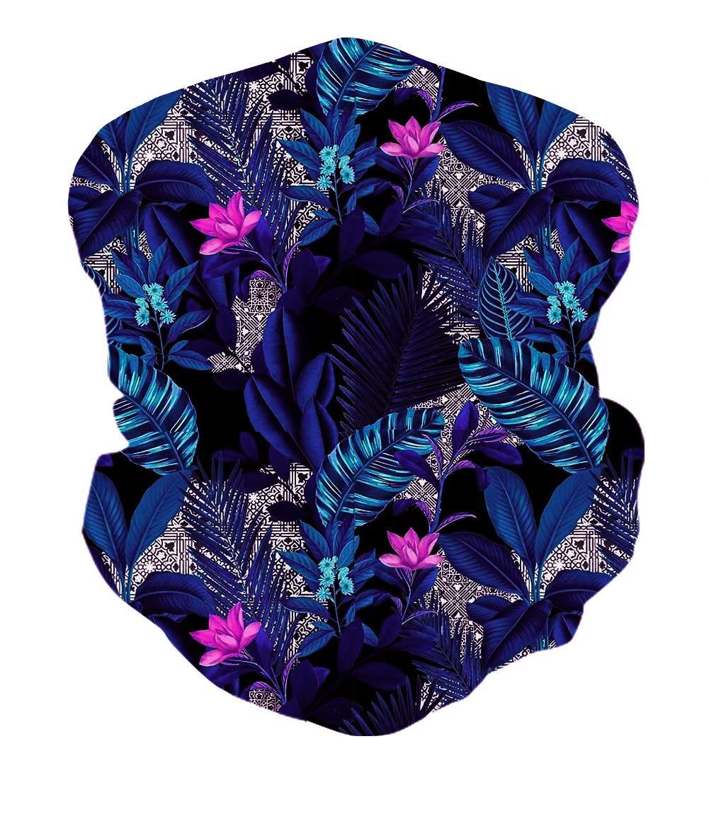 TUONROAD 3D Printed Floral Blue Leaves Pink Flowers Magic Headband Sweatband Custom SPF Scarf Tube Snood Face Bandana Multifunctional Headwear for Snowboarding Skiing Snowmobile Riding Yard working