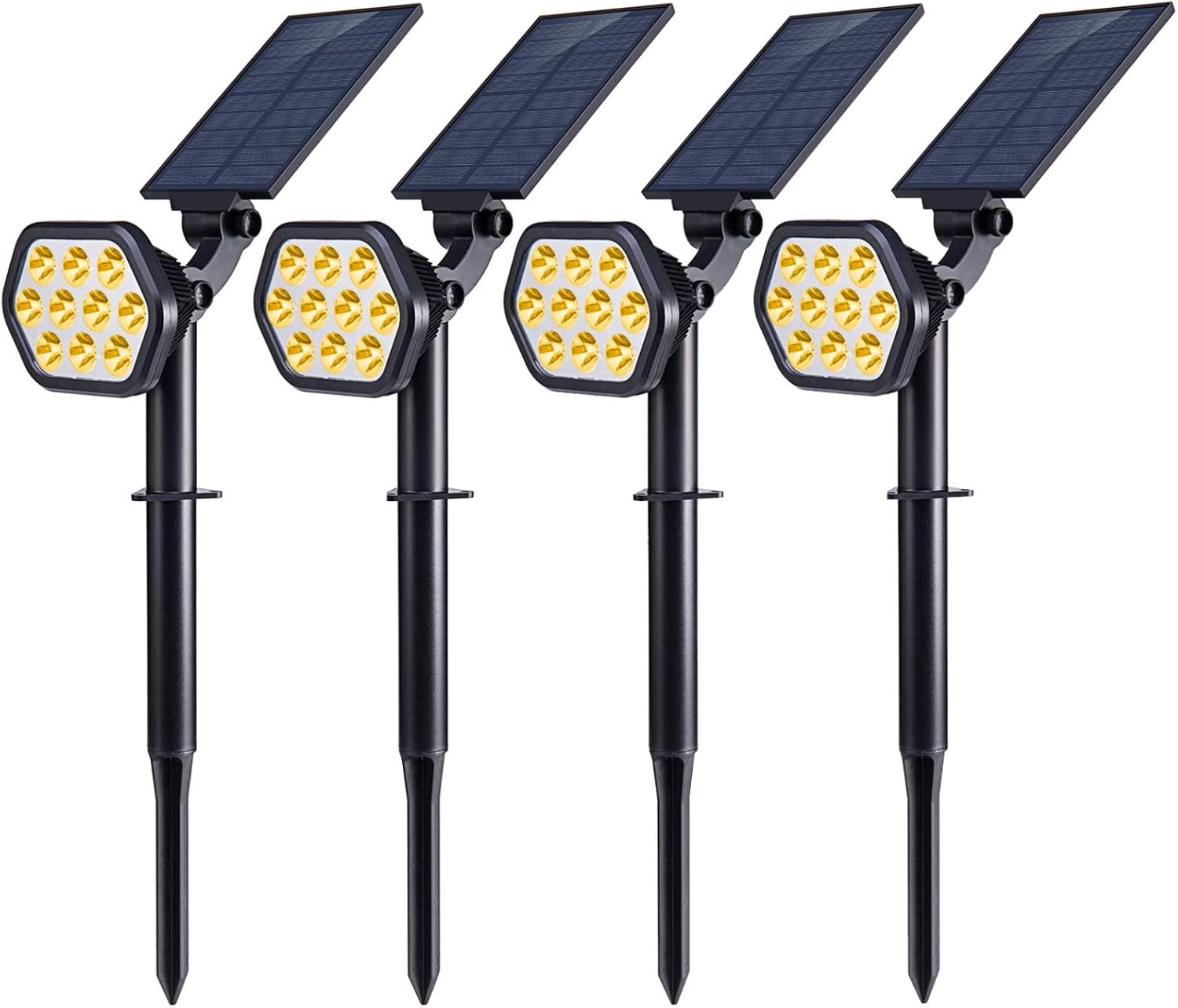 Nekteck Solar Lights Outdoor, 10 LED Landscape Spotlights Solar Powered Wall Lights 2-in-1 Wireless Adjustable Security Decoration Lighting for Yard Garden Walkway Porch Pool Driveway, Warm White : Garden & Outdoor