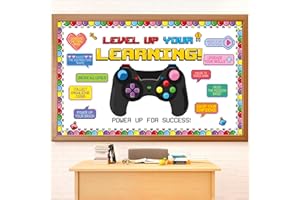Video Game Bulletin Board Decorations Set with Borders Back to School Motivational Cutouts Decor for Teachers Level up Motiva