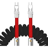 chubbycable Curly Colorblock Chubby 240W Coiled USB C Cable Braided Silicone Retractable Fast Charging Cable Compatible with iPhone 17-15 Series, Black+Red, Type-C to Type-C, 2.29FT-3.6FT