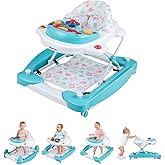 HONEY JOY Baby Walker, 6-in-1 Foldable Baby Walker and Bouncer Combo, Infant Activity Walker with Wheels, Adjustable Heights, Rocker, Music, Lights, Walker for Baby Boy Girl 7-14 Months (Green)