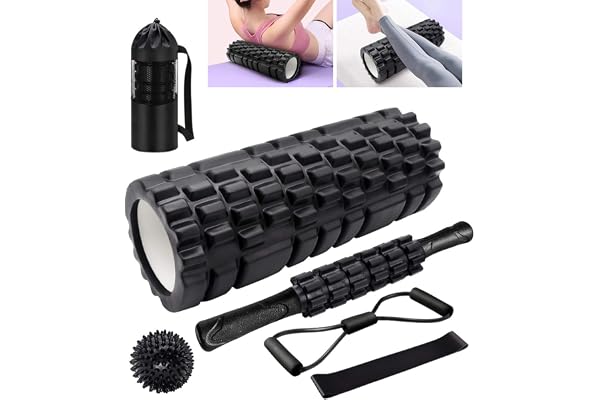 Foam Roller Set, KilYn Foam Rollers for Deep Tissue Massage, 6 in 1 Roller Massage Set with Muscle Roller Stick, Exercise Res